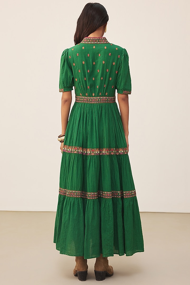 Green Cotton Slub Maxi Vacation Dress by Ritu Kumar at Pernia's Pop Up Shop