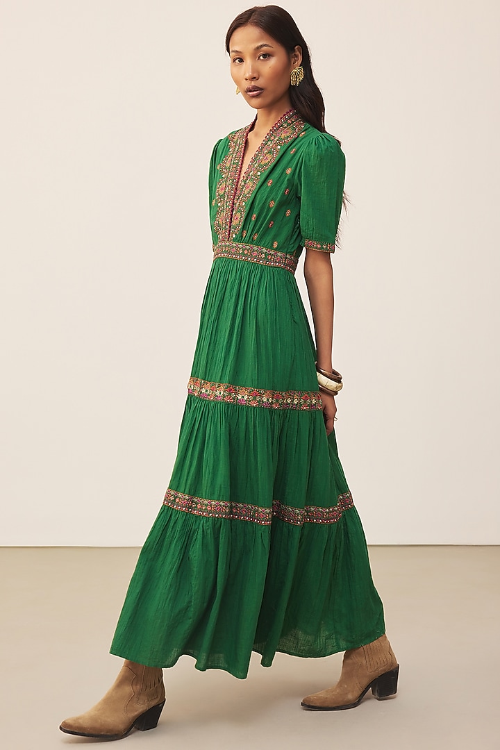 Green Cotton Slub Maxi Vacation Dress by Ritu Kumar at Pernia's Pop Up Shop