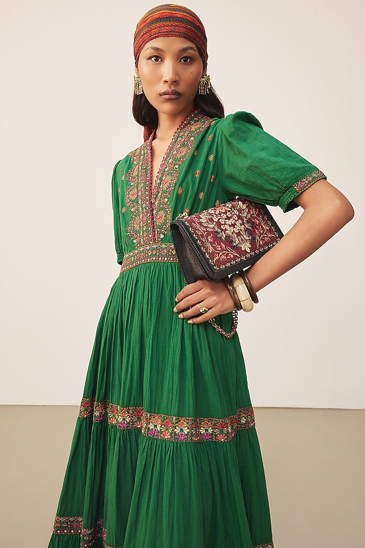 Green Cotton Slub Maxi Vacation Dress by Ritu Kumar at Pernia's Pop Up Shop