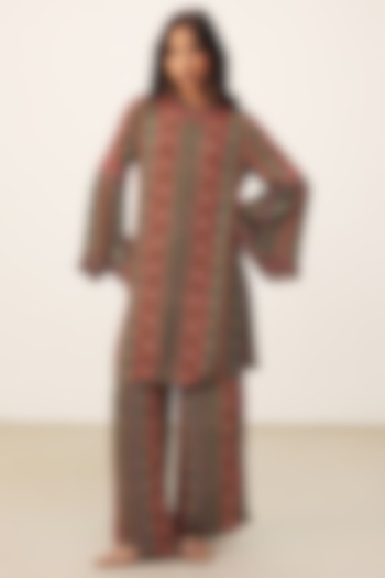Teal Green Viscose Crepe Printed Kurta Set by Ritu Kumar at Pernia's Pop Up Shop