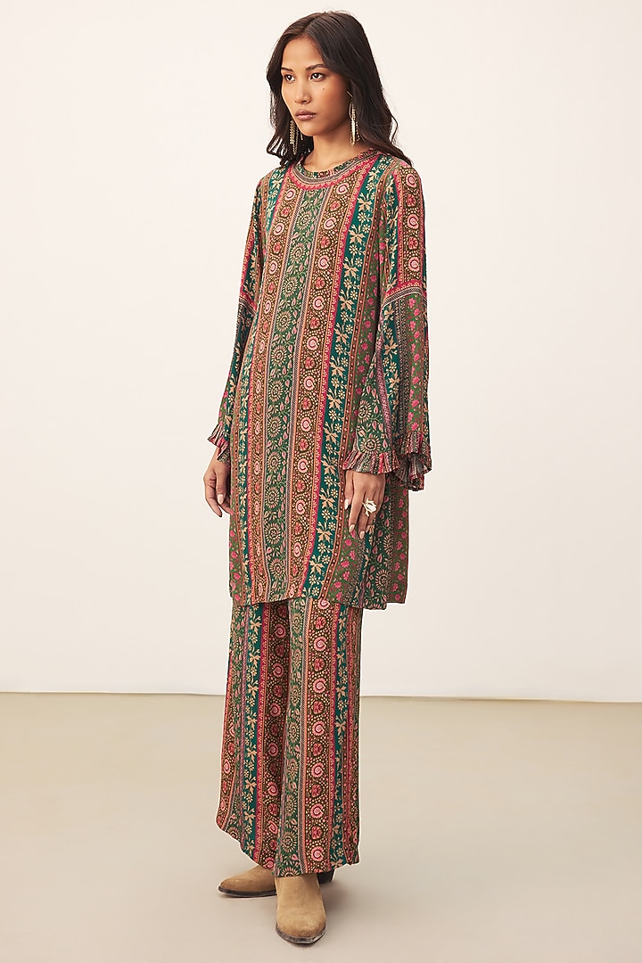 Teal Green Viscose Crepe Printed Kurta Set by Ritu Kumar at Pernia's Pop Up Shop