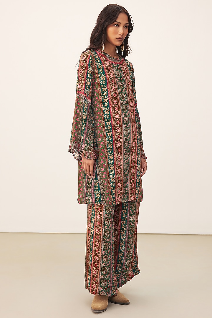 Teal Green Viscose Crepe Printed Kurta Set by Ritu Kumar at Pernia's Pop Up Shop