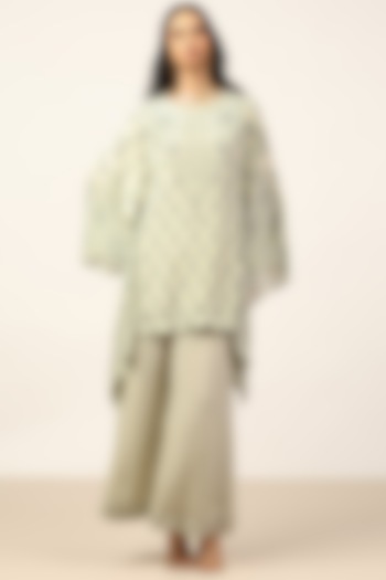 Grey Rayon Crepe Digital Printed Kurta Set by Ritu Kumar at Pernia's Pop Up Shop