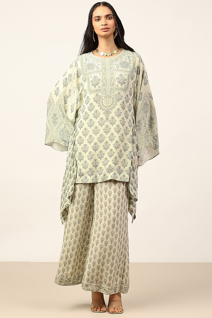 Grey Rayon Crepe Digital Printed Kurta Set by Ritu Kumar at Pernia's Pop Up Shop