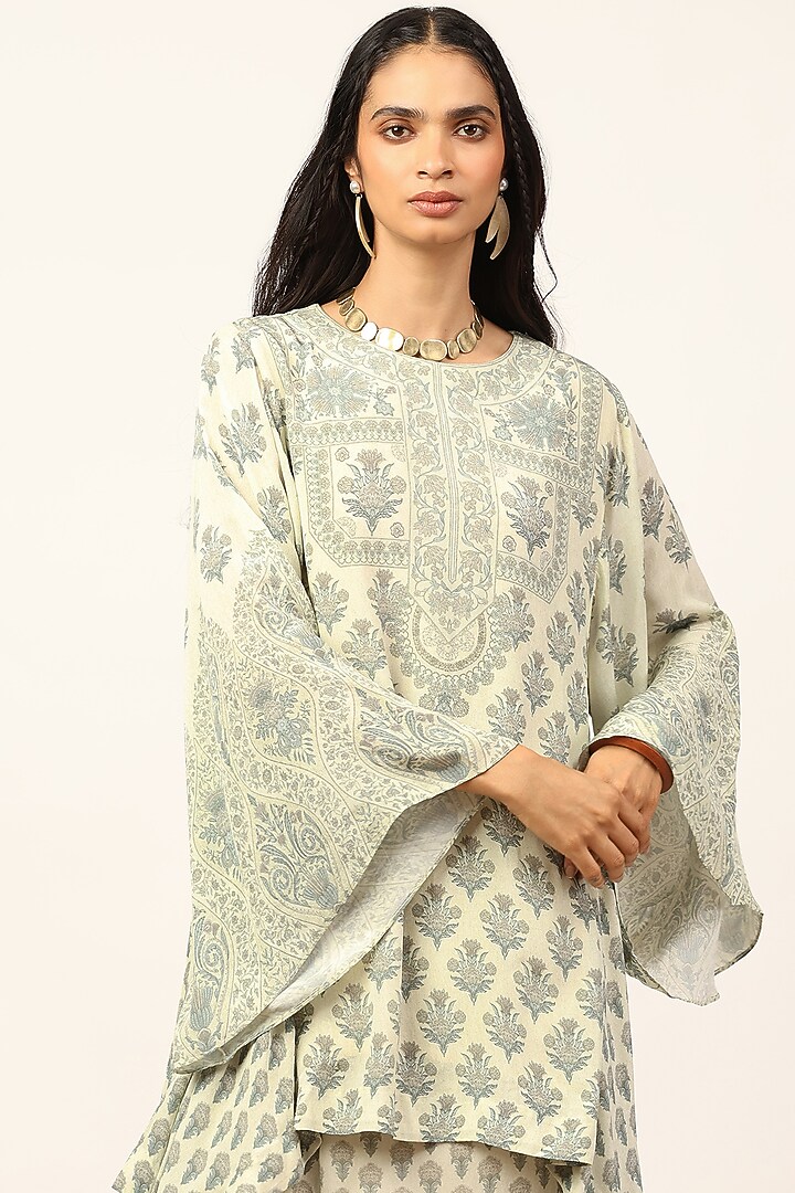 Grey Rayon Crepe Digital Printed Kurta Set by Ritu Kumar at Pernia's Pop Up Shop
