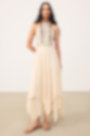 Ecru Bamberg Crinkle Maxi Vacation Dress by Ritu Kumar at Pernia's Pop Up Shop