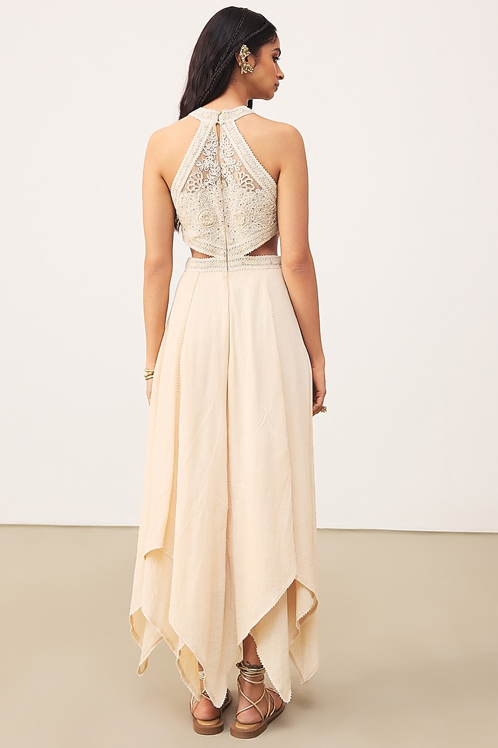 Ecru Bamberg Crinkle Maxi Vacation Dress by Ritu Kumar at Pernia's Pop Up Shop