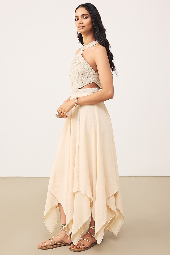 Ecru Bamberg Crinkle Maxi Vacation Dress by Ritu Kumar at Pernia's Pop Up Shop