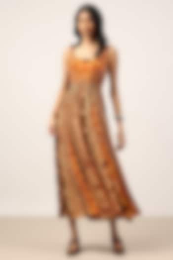 Brown Viscose Blend Paisley Printed Midi Vacation Dress by Ritu Kumar at Pernia's Pop Up Shop