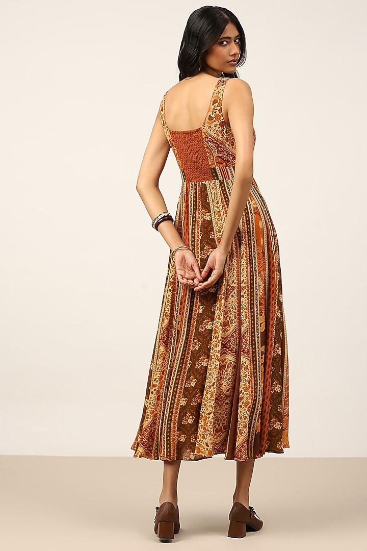 Brown Viscose Blend Paisley Printed Midi Vacation Dress by Ritu Kumar at Pernia's Pop Up Shop