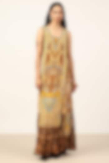 Yellow Viscose Crepe Paisley Printed Maxi Vacation Dress by Ritu Kumar at Pernia's Pop Up Shop