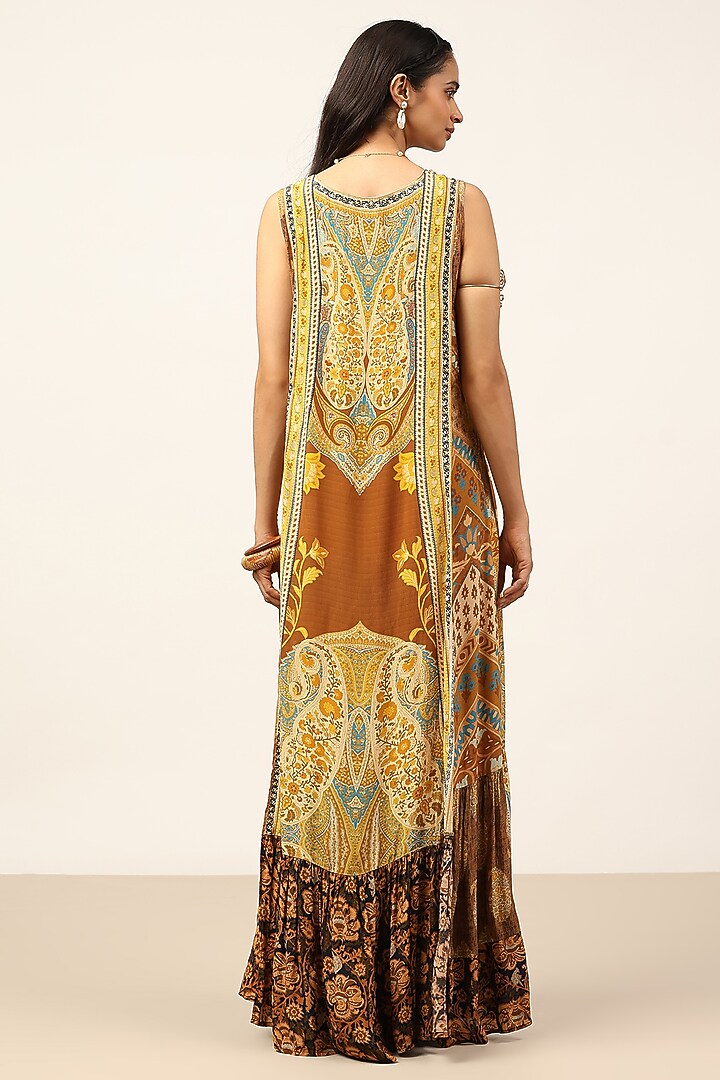 Yellow Viscose Crepe Paisley Printed Maxi Vacation Dress by Ritu Kumar at Pernia's Pop Up Shop