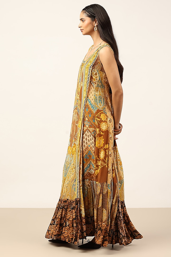 Yellow Viscose Crepe Paisley Printed Maxi Vacation Dress by Ritu Kumar at Pernia's Pop Up Shop