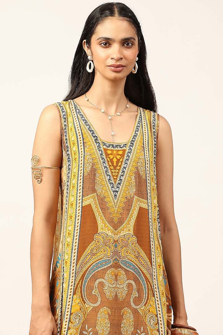 Yellow Viscose Crepe Paisley Printed Maxi Vacation Dress by Ritu Kumar at Pernia's Pop Up Shop