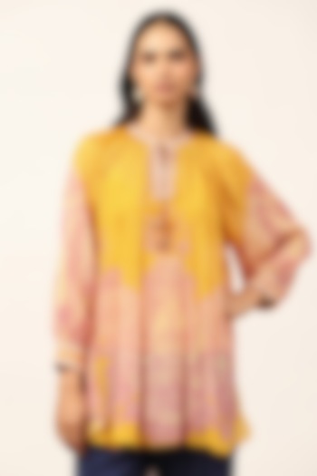 Yellow Viscose Chinon Floral Printed Top by Ritu Kumar at Pernia's Pop Up Shop