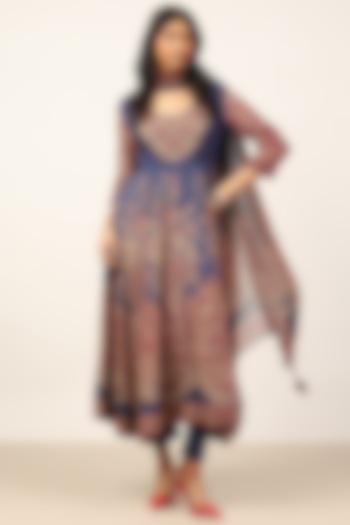 Blue Cotton Viscose Georgette Floral Printed Kurta Set by Ritu Kumar at Pernia's Pop Up Shop