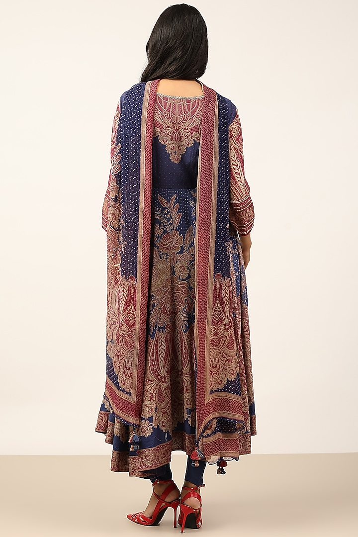 Blue Cotton Viscose Georgette Floral Printed Kurta Set by Ritu Kumar at Pernia's Pop Up Shop