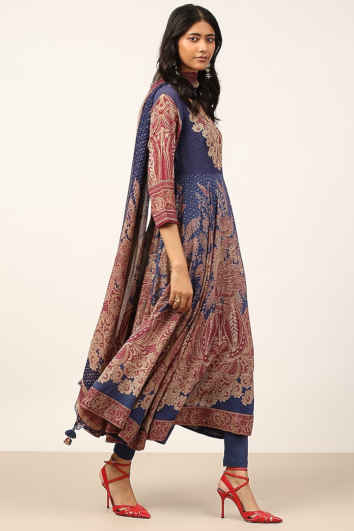 Blue Cotton Viscose Georgette Floral Printed Kurta Set by Ritu Kumar at Pernia's Pop Up Shop