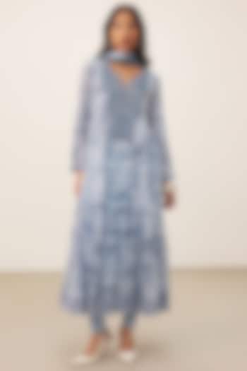 Blue Cotton Voile Abstract Printed Kurta Set by Ritu Kumar at Pernia's Pop Up Shop