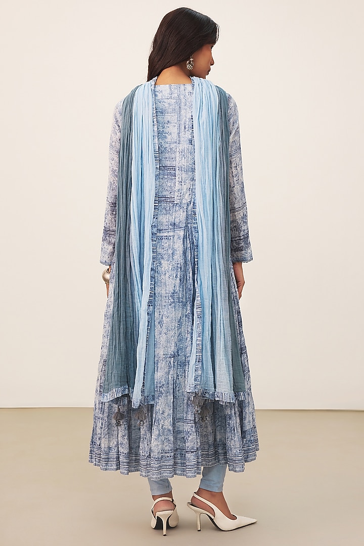 Blue Cotton Voile Abstract Printed Kurta Set by Ritu Kumar at Pernia's Pop Up Shop
