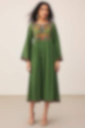 Green Cotton Slub Midi Summer Dress by Ritu Kumar at Pernia's Pop Up Shop