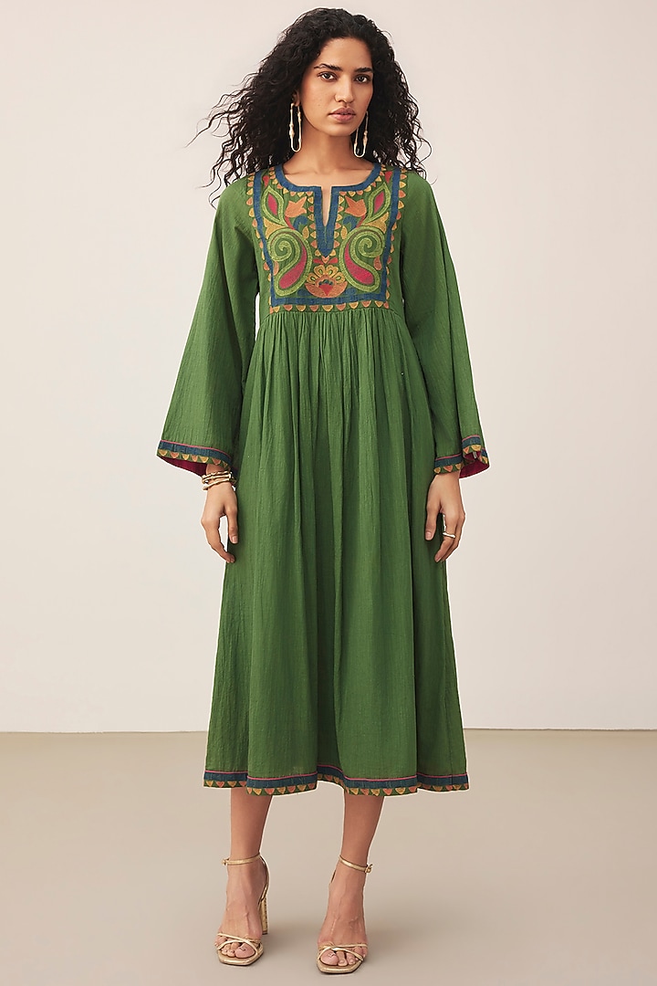 Green Cotton Slub Midi Summer Dress by Ritu Kumar at Pernia's Pop Up Shop