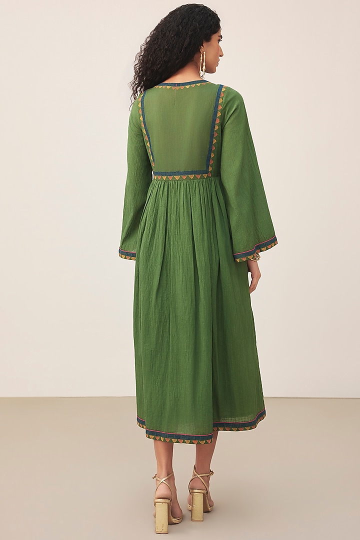 Green Cotton Slub Midi Summer Dress by Ritu Kumar at Pernia's Pop Up Shop