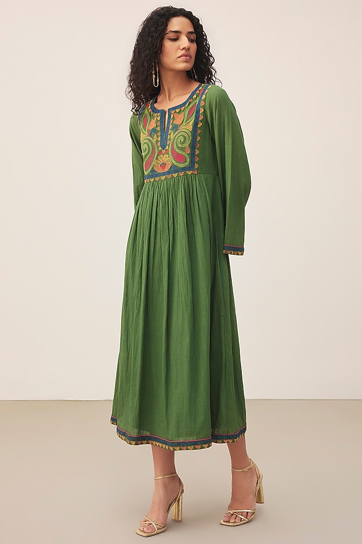 Green Cotton Slub Midi Summer Dress by Ritu Kumar at Pernia's Pop Up Shop