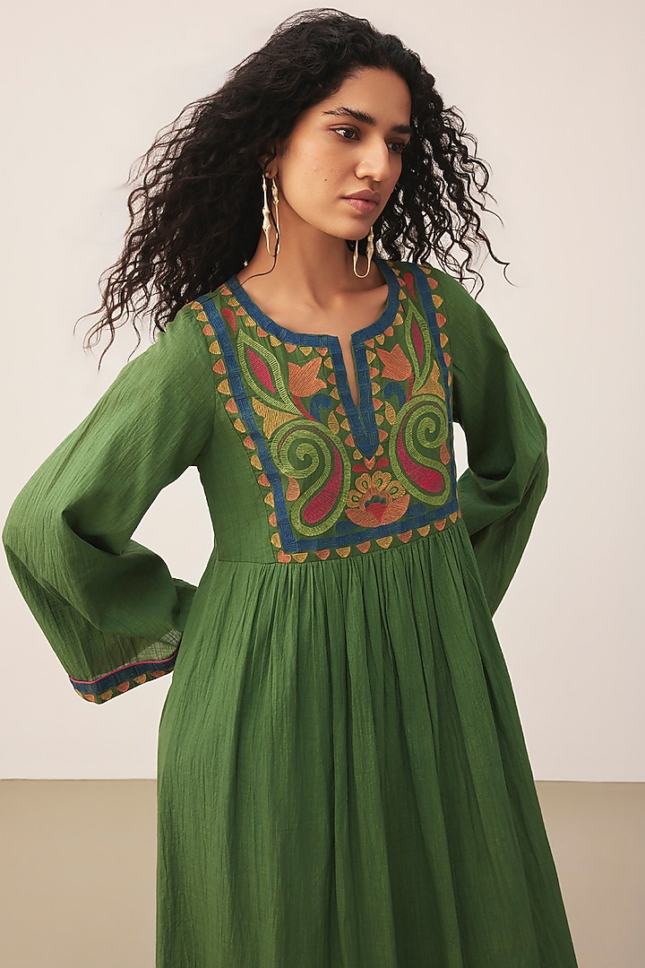 Green Cotton Slub Midi Summer Dress by Ritu Kumar at Pernia's Pop Up Shop