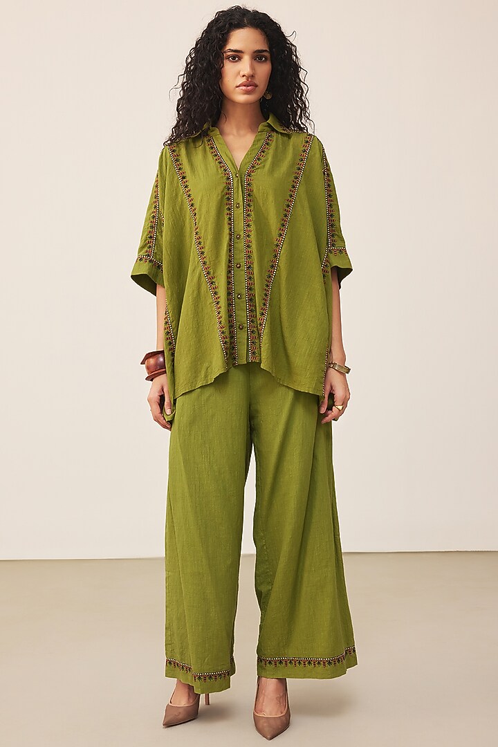 Green Cotton Slub Co-Ord Set by Ritu Kumar at Pernia's Pop Up Shop