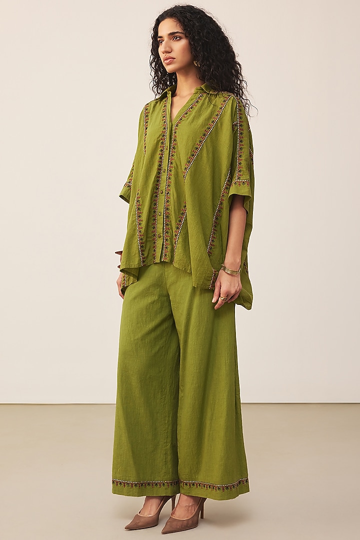 Green Cotton Slub Co-Ord Set by Ritu Kumar at Pernia's Pop Up Shop