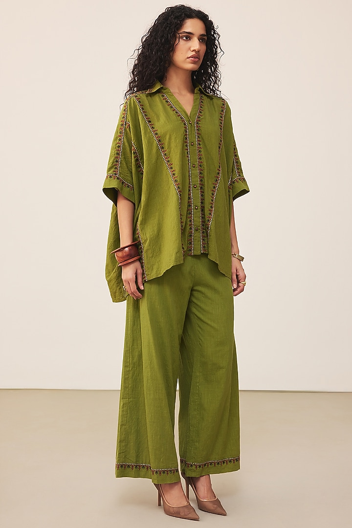 Green Cotton Slub Co-Ord Set by Ritu Kumar at Pernia's Pop Up Shop