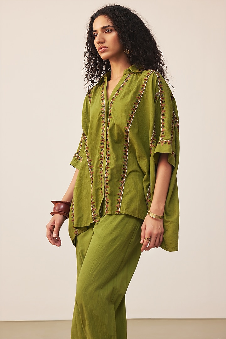 Green Cotton Slub Co-Ord Set by Ritu Kumar at Pernia's Pop Up Shop