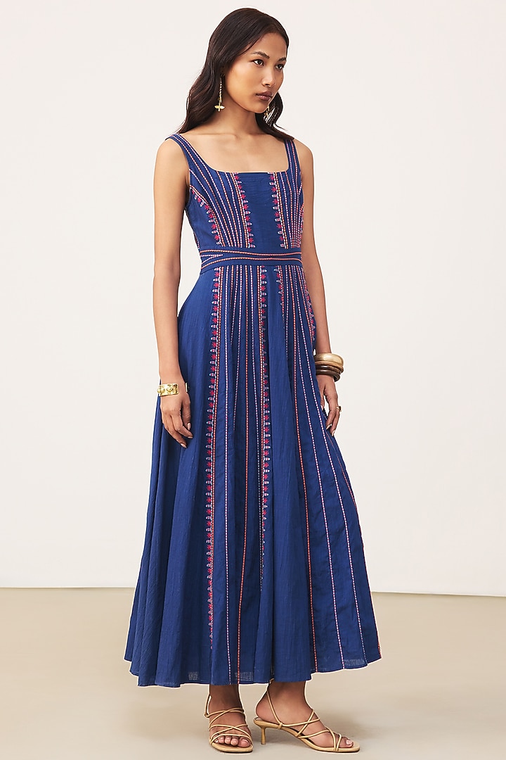 Blue Cotton Slub Maxi Summer Dress by Ritu Kumar at Pernia's Pop Up Shop