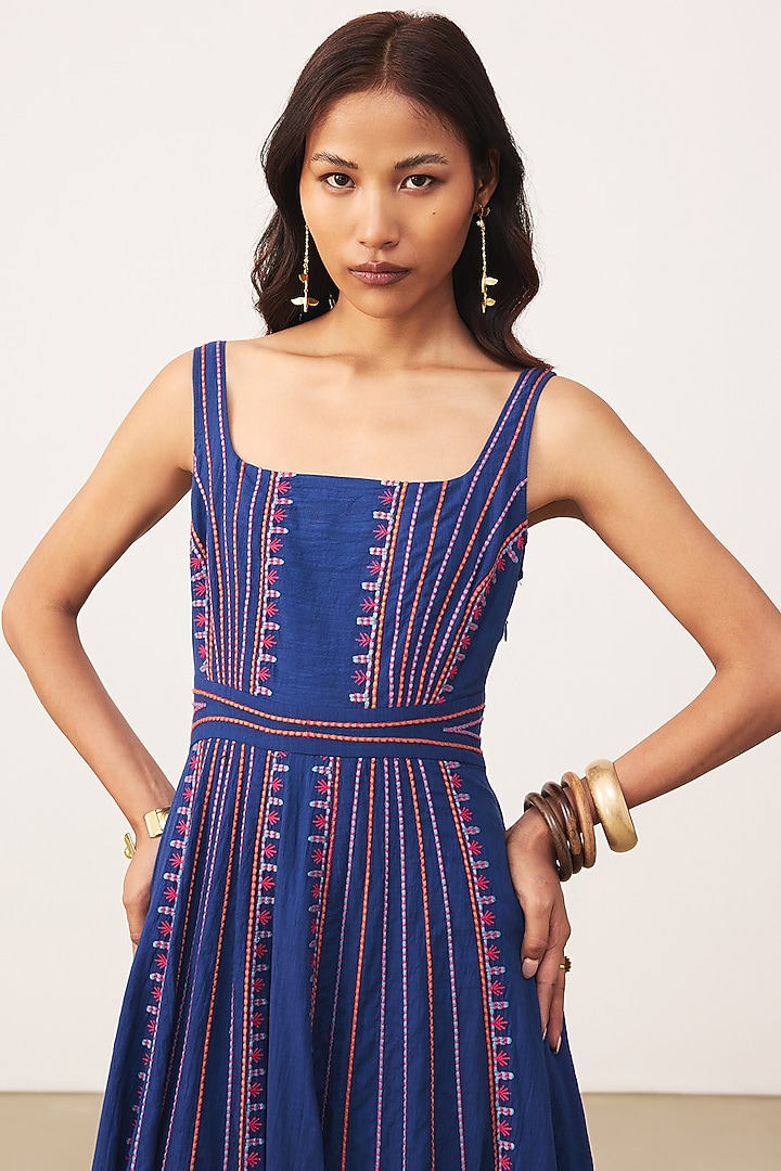 Blue Cotton Slub Maxi Summer Dress by Ritu Kumar at Pernia's Pop Up Shop