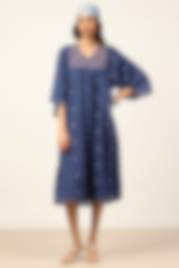 Blue Cotton Dobby Summer Dress by Ritu Kumar at Pernia's Pop Up Shop