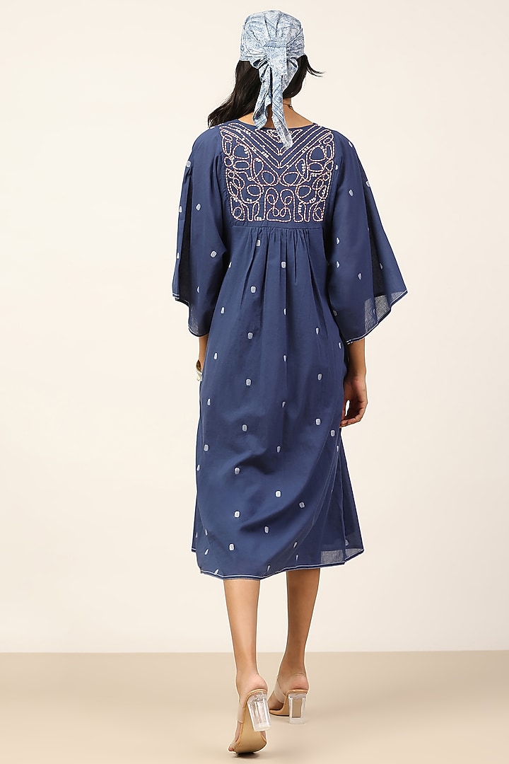 Blue Cotton Dobby Summer Dress by Ritu Kumar at Pernia's Pop Up Shop