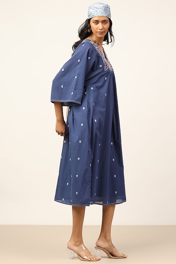 Blue Cotton Dobby Summer Dress by Ritu Kumar at Pernia's Pop Up Shop