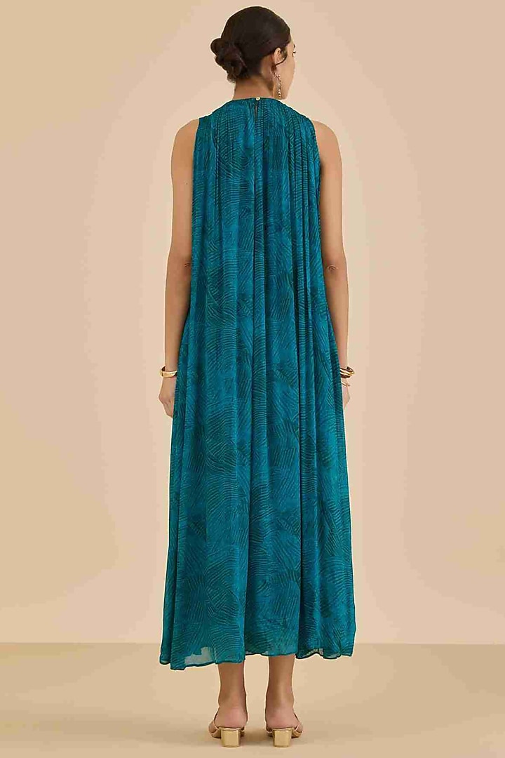 Teal Viscose Chinon A-Line Summer Dress by Ritu Kumar at Pernia's Pop Up Shop