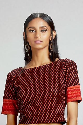 Black Geometric Printed Blouse by Ritu Kumar