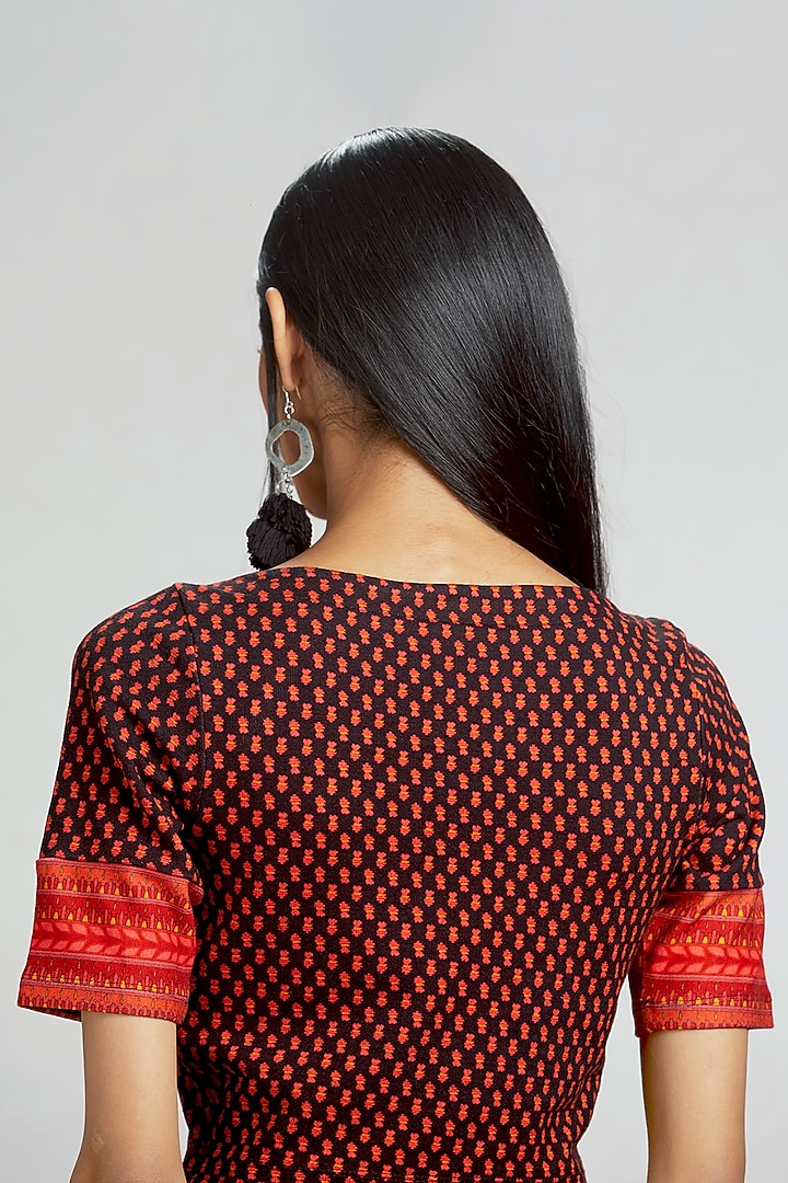 Black Geometric Printed Blouse by Ritu Kumar at Pernia's Pop Up Shop