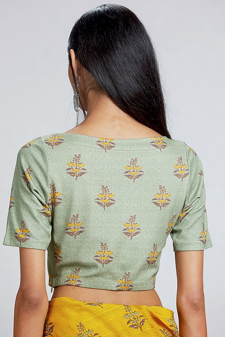 Green Floral Printed Blouse by Ritu Kumar at Pernia's Pop Up Shop