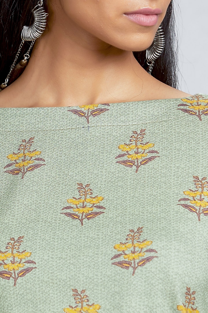 Green Floral Printed Blouse by Ritu Kumar at Pernia's Pop Up Shop