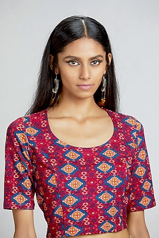 Pink Geometric Printed Blouse by Ritu Kumar