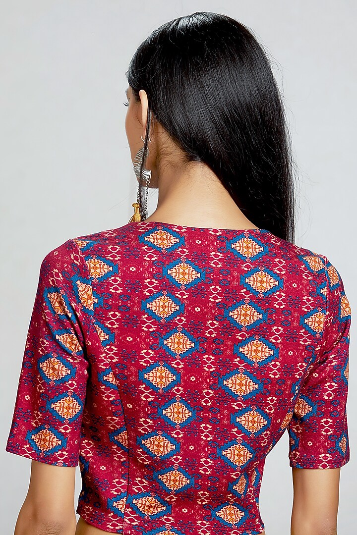 Pink Geometric Printed Blouse by Ritu Kumar at Pernia's Pop Up Shop