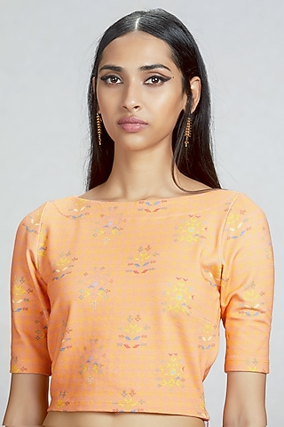 Peach Floral Printed Blouse by Ritu Kumar