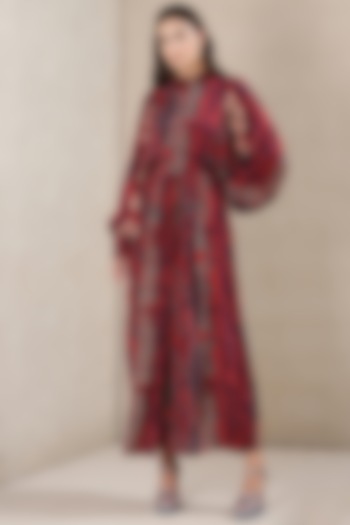 Plum Red Printed Maxi Dress by Ritu Kumar
