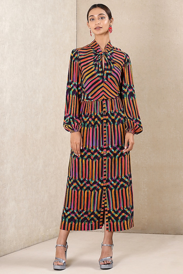 Multi-Colored Printed Maxi Dress by Ritu Kumar