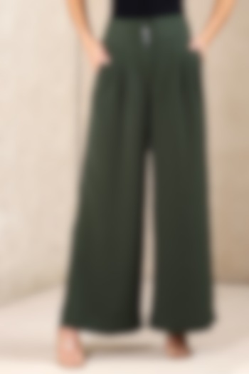 Dark Green Polyester Wide-Legged Pants by Ritu Kumar