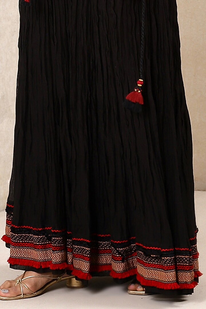 Black Skirt Set With Red Floral Print by Ritu Kumar at Pernia's Pop Up Shop